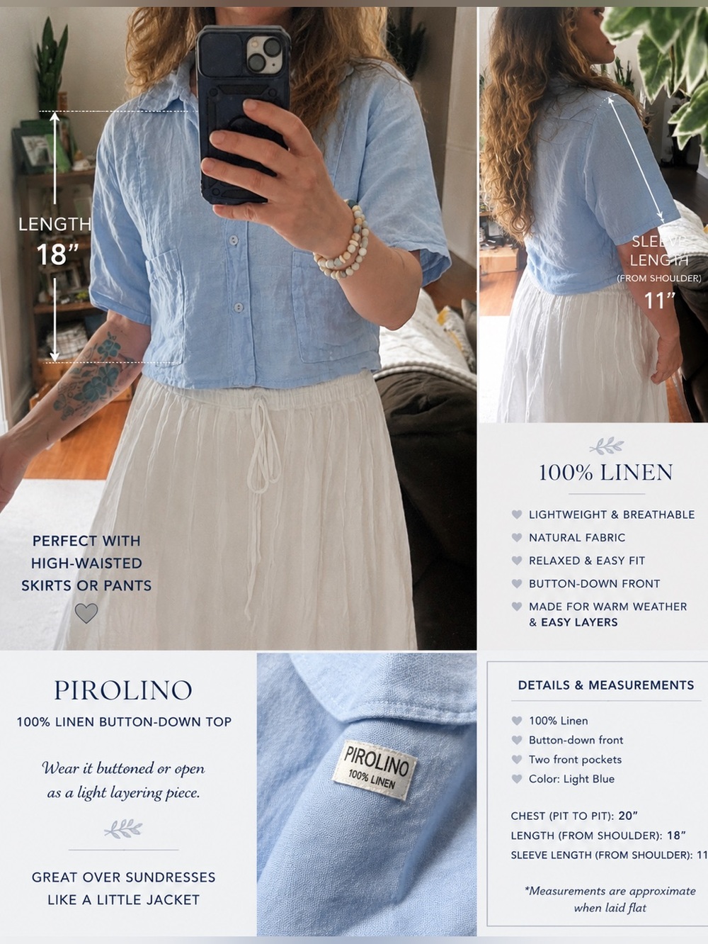 Pirolino 100% Linen Button-Down Top